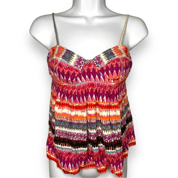 Billabong Women’s Small Ikat Print Spaghetti Strap Boho Top in Multicolor - Picture 1 of 9